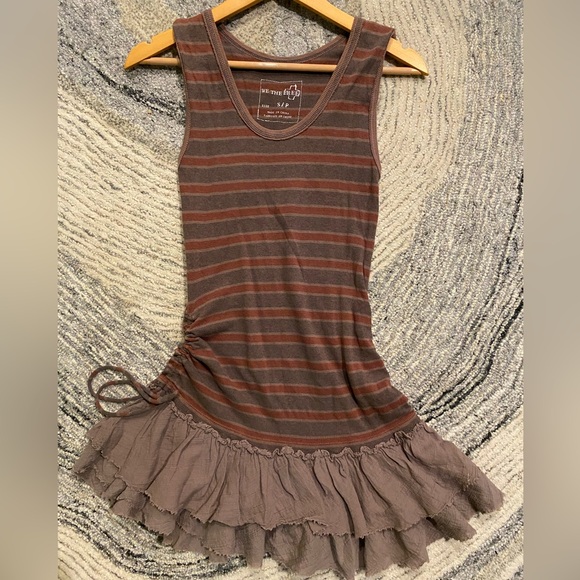 FREE PEOPLE Striped Sleeveless Tank Dress with Ajustable Ruffle Hem - Picture 1 of 7